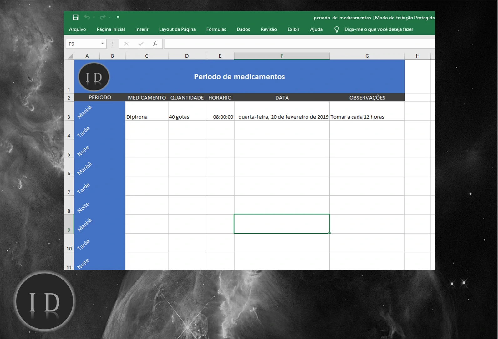Planilha Controle de Medicamentos, Horários e Doses