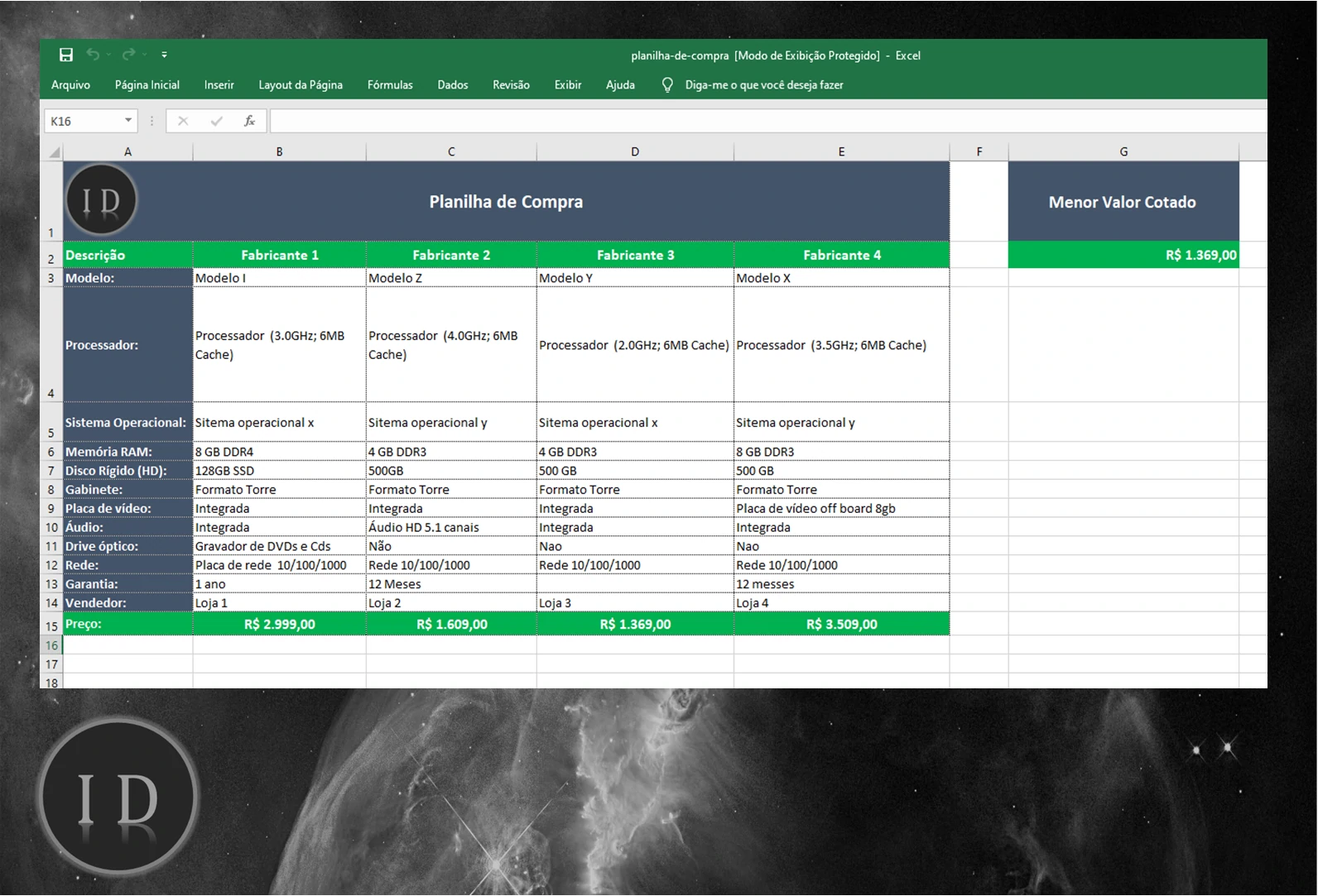 Planilha de Compras e Comparação de Preços  Excel