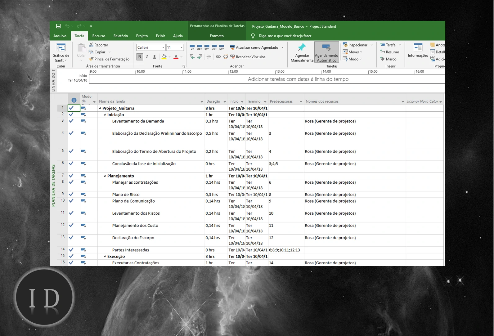 Modelo Básico MS Project  Planejamento Tarefas