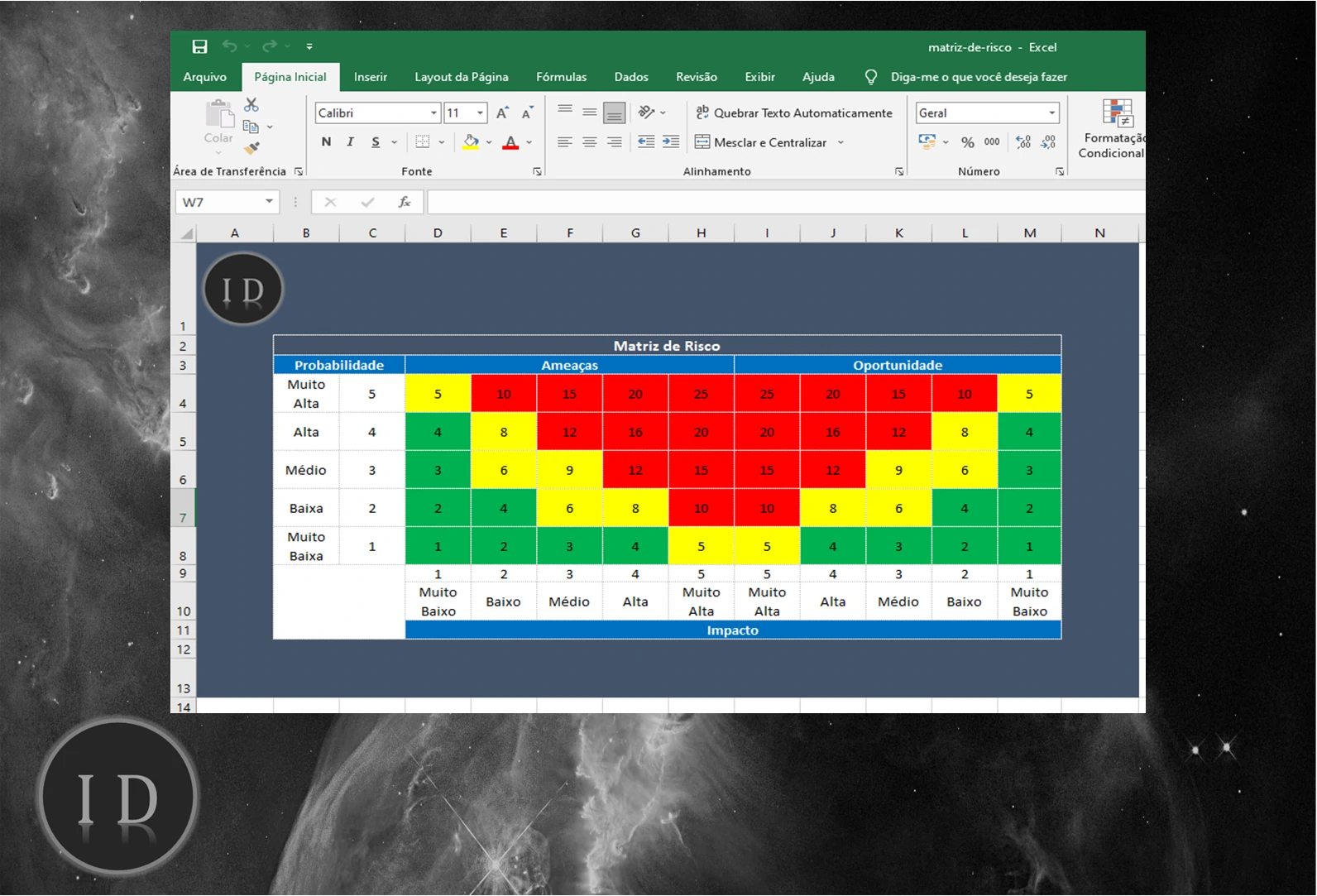 Planilha Matriz de Risco em Excel (Probabilidade)