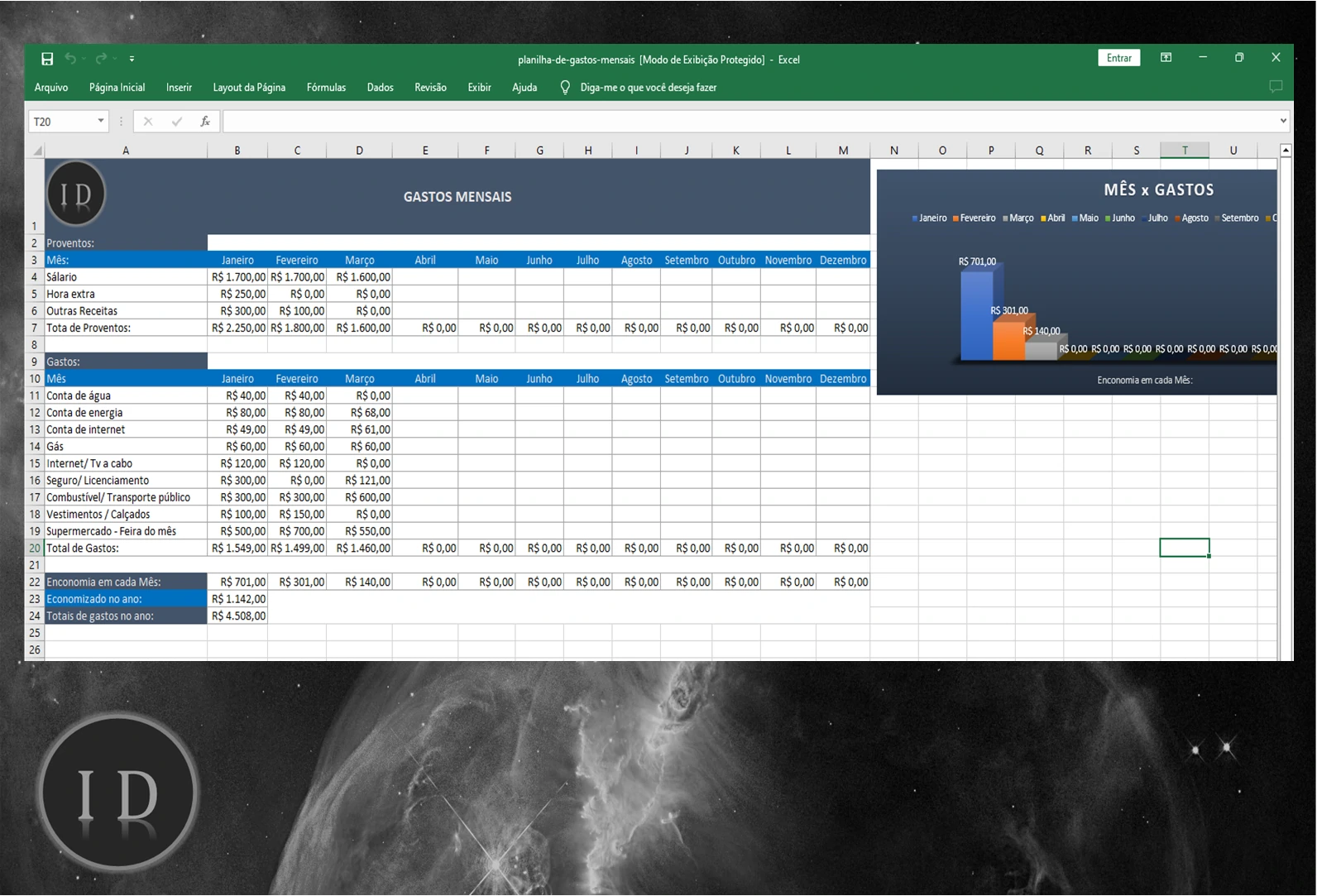 Planilha de Gastos Mensais e Controle Financeiro