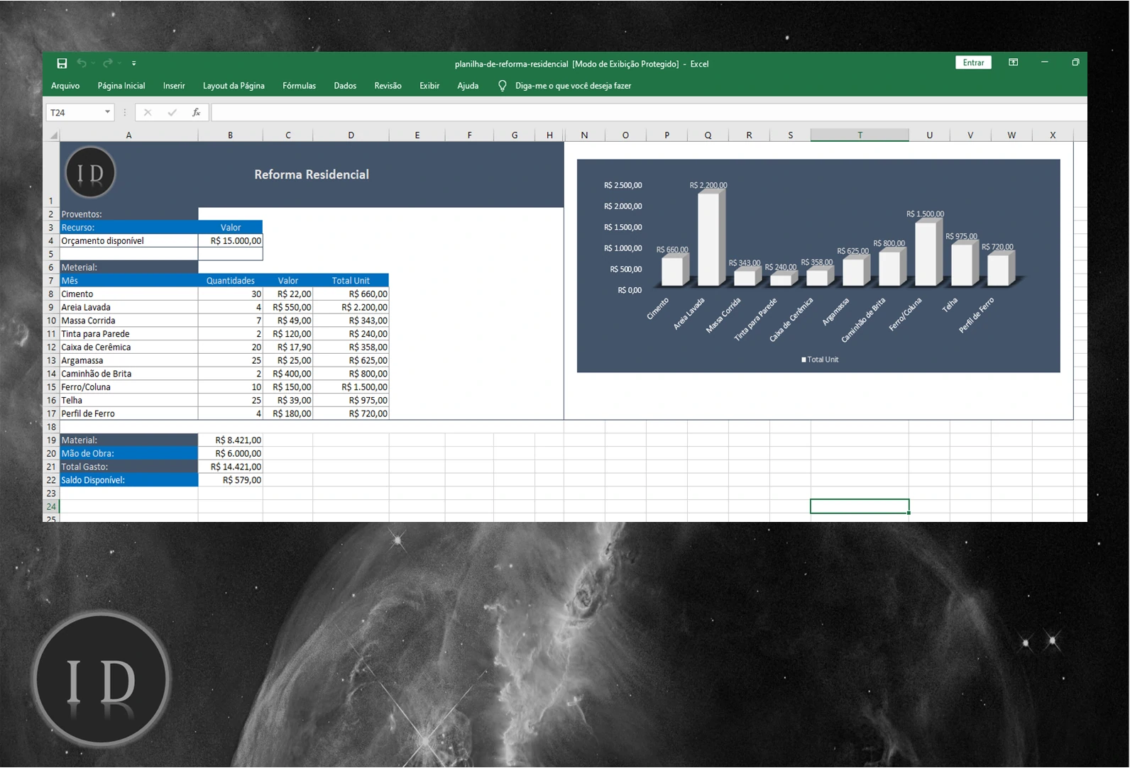 Planilha Orçamento Reforma Residencial Completa
