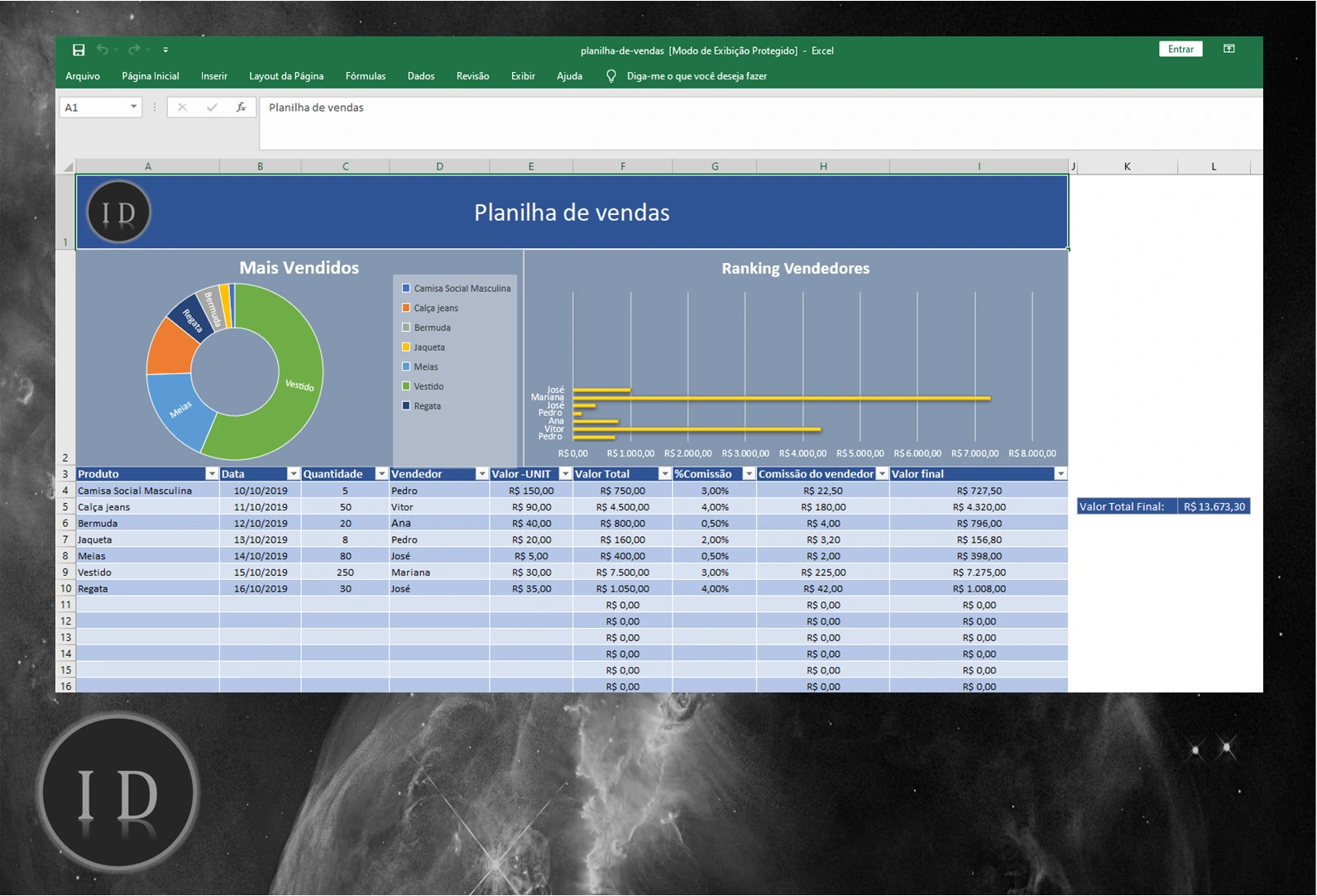 Planilha de Vendas Avançada  Cálculos e Comissão