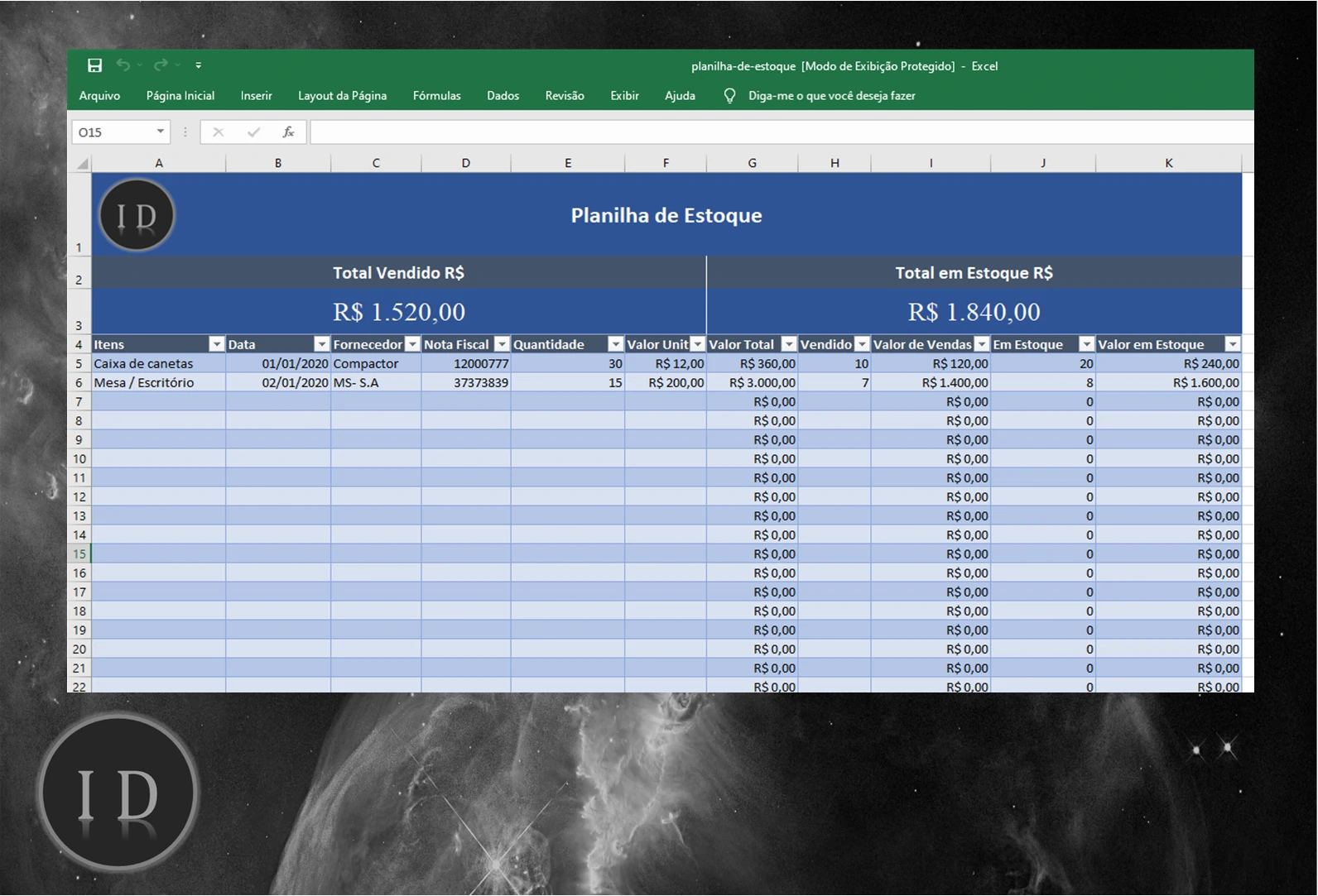 Planilha de Estoque XLSX  Gestão e Faturamento