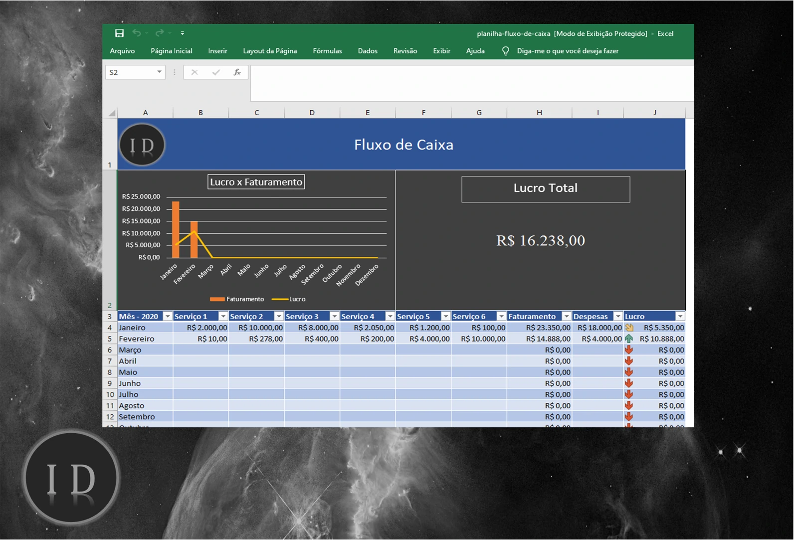 Planilha Fluxo de Caixa Mensal  Lucro e Despesas