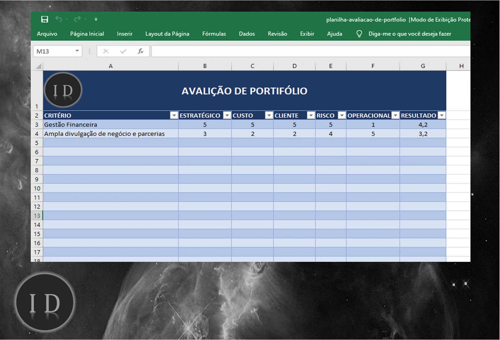 Planilha Avaliação de Portfólio de Projetos  Gestão