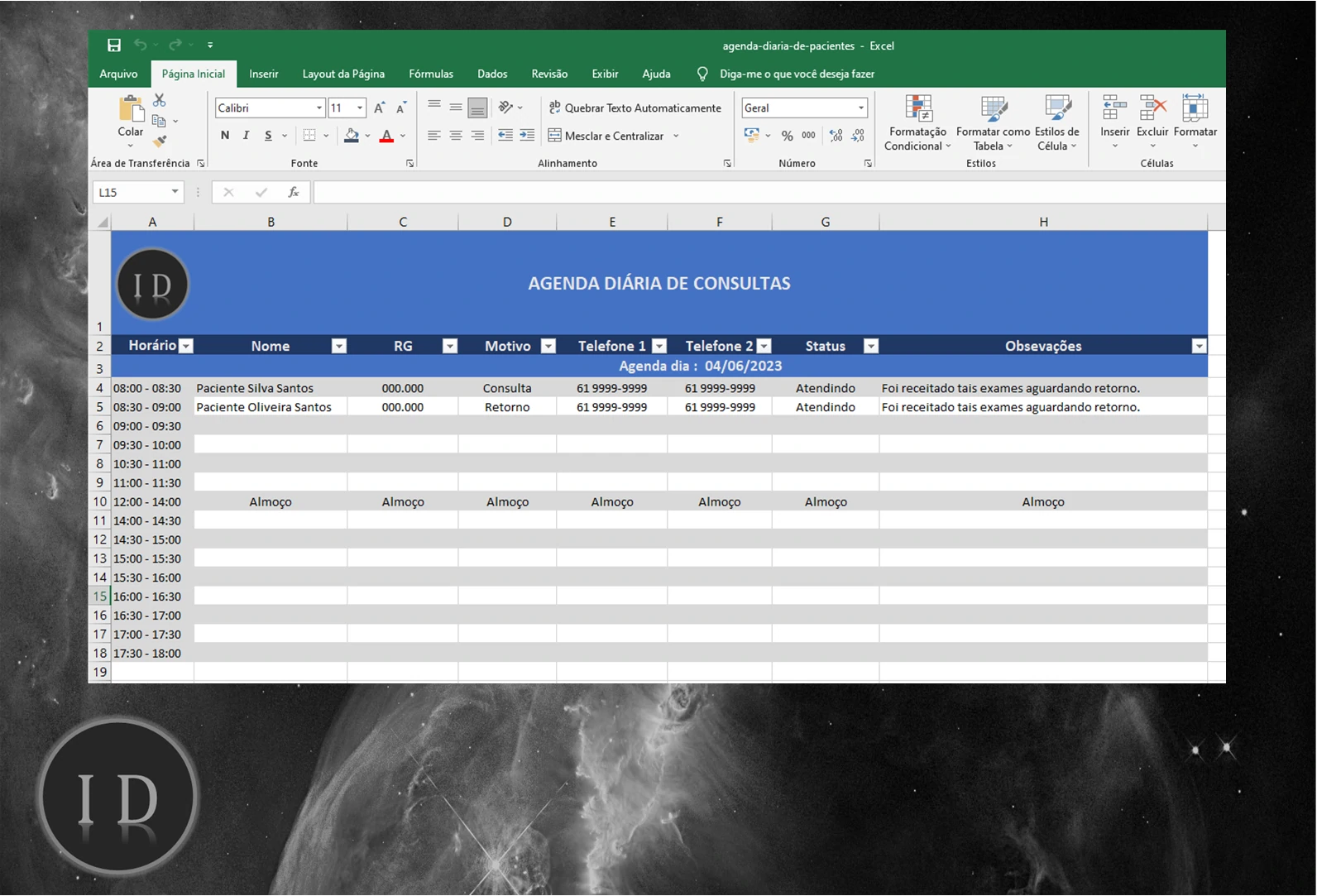 Planilha Agenda Diária de Consultas Médicas  Excel