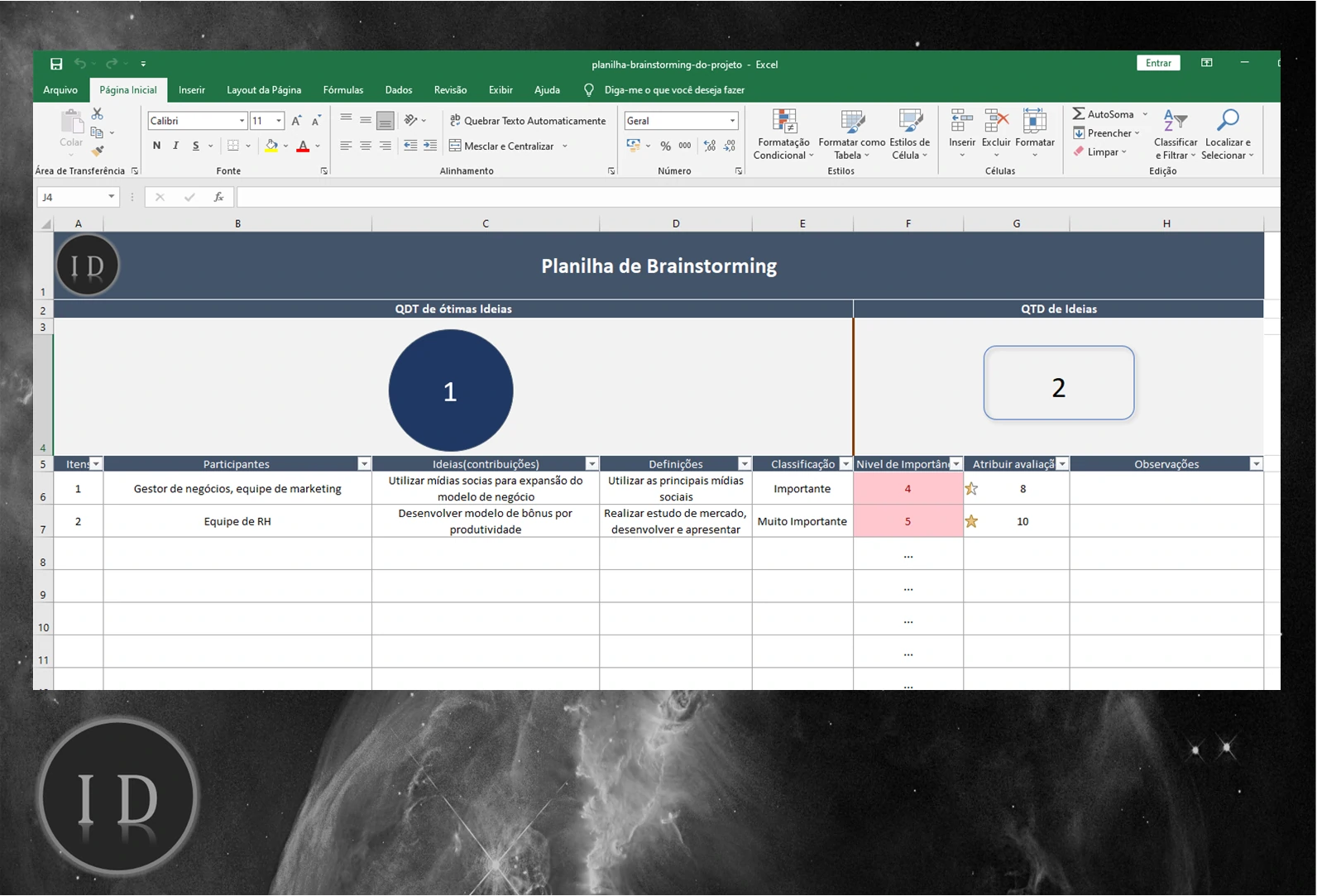 Planilha Brainstorming do Projeto  Registro de Ideias