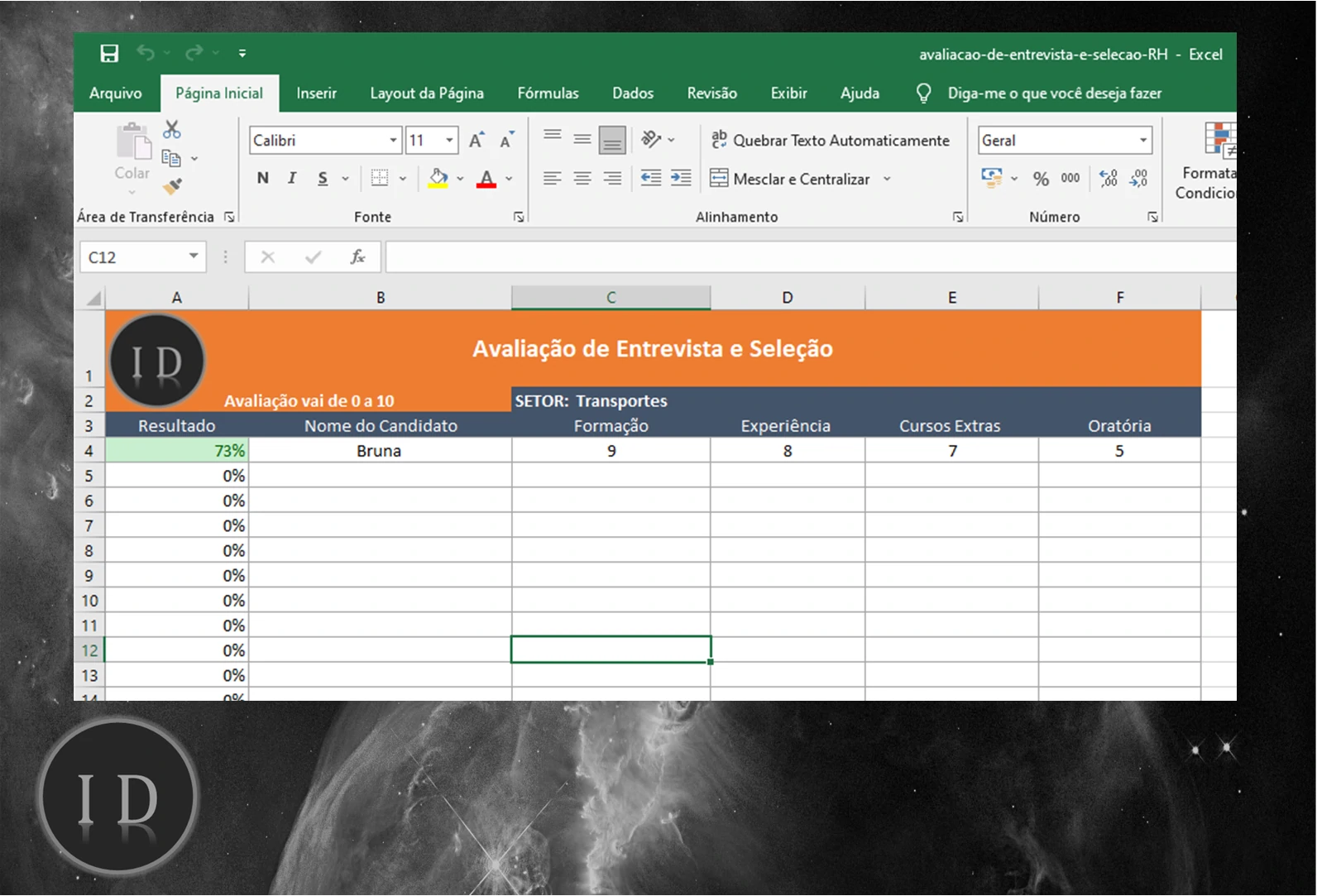 Planilha Avaliação de Entrevista e Seleção  RH