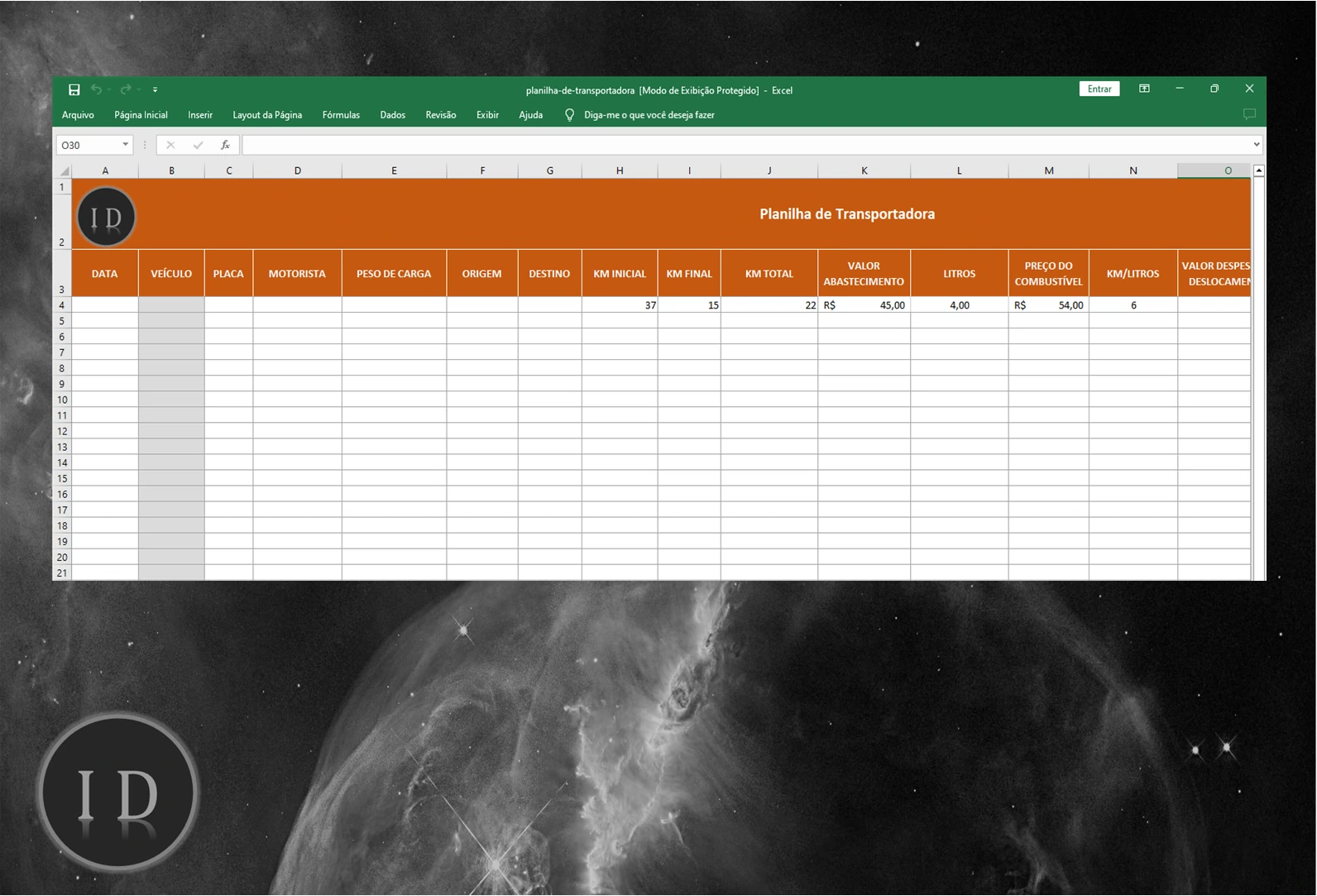Planilha de Transportadora  Gestão de Frota e Gastos
