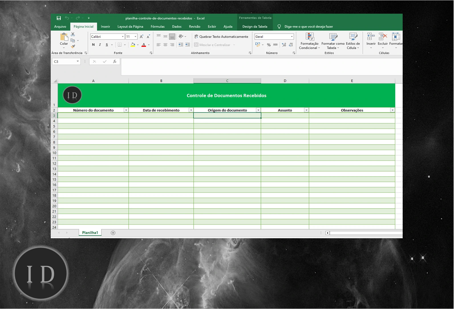 Planilha Controle de Documentos Recebidos  Excel