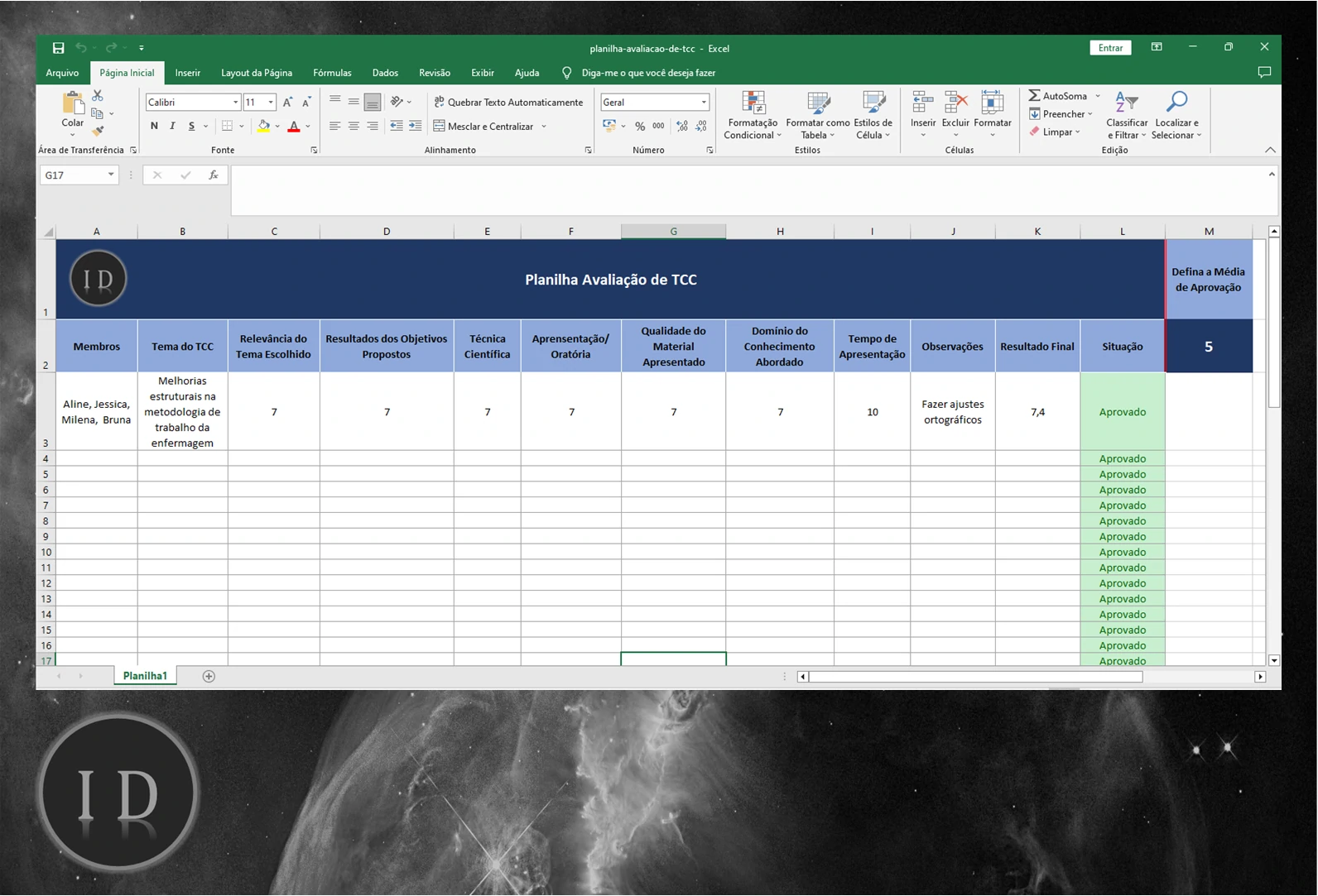 Planilha Avaliação de TCC (Banca)  Projetos Acadêmicos