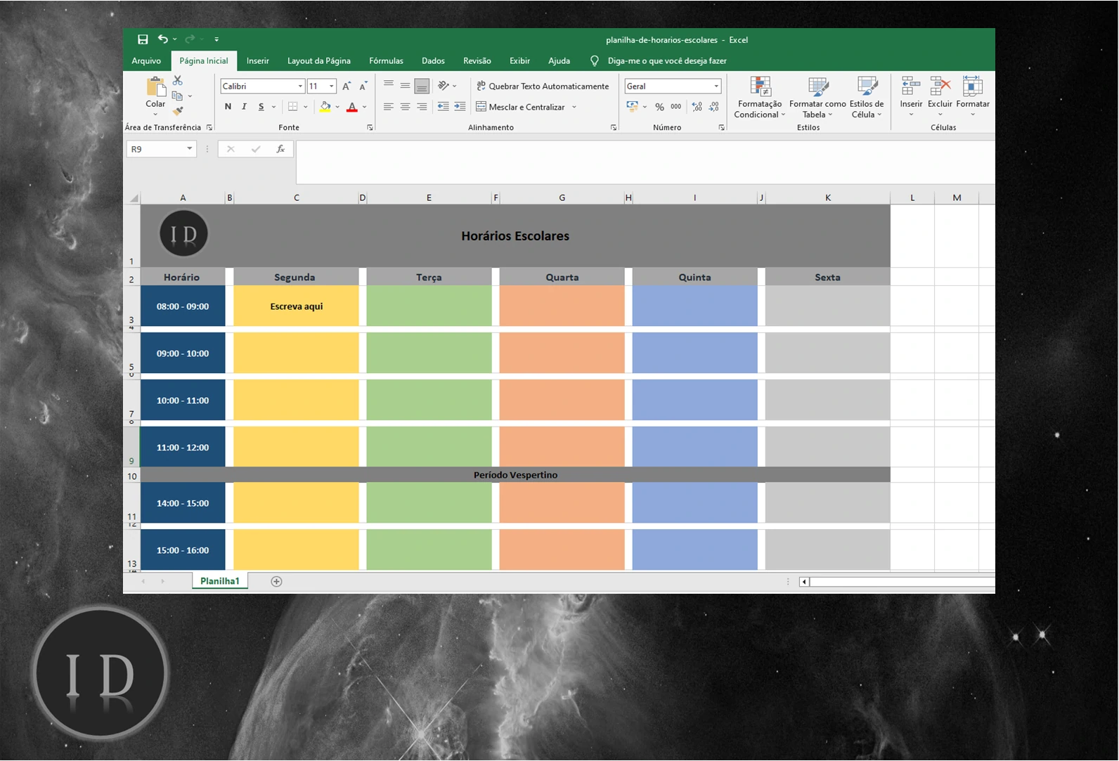 Planilha de Horários Escolares e Rotina de Estudos