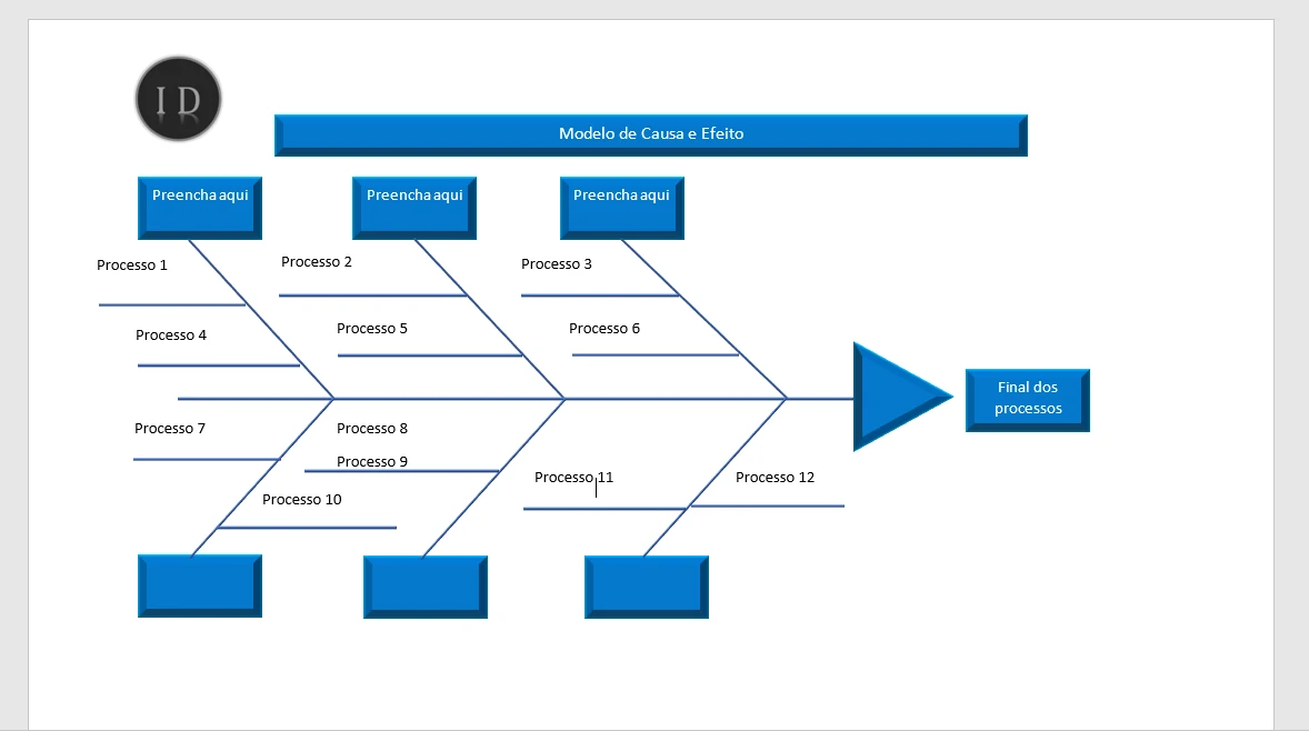 Diagrama de Causa e Efeito (Espinha de Peixe)  Excel