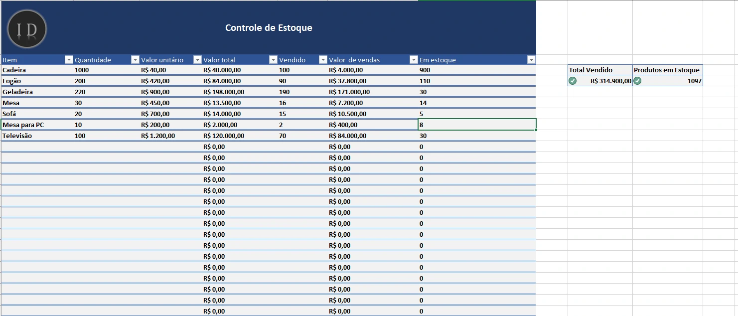 Planilha Controle de Estoque Completa em Excel