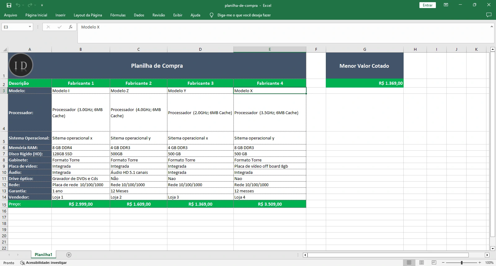 Planilha de Compras e Comparação de Preços  Excel