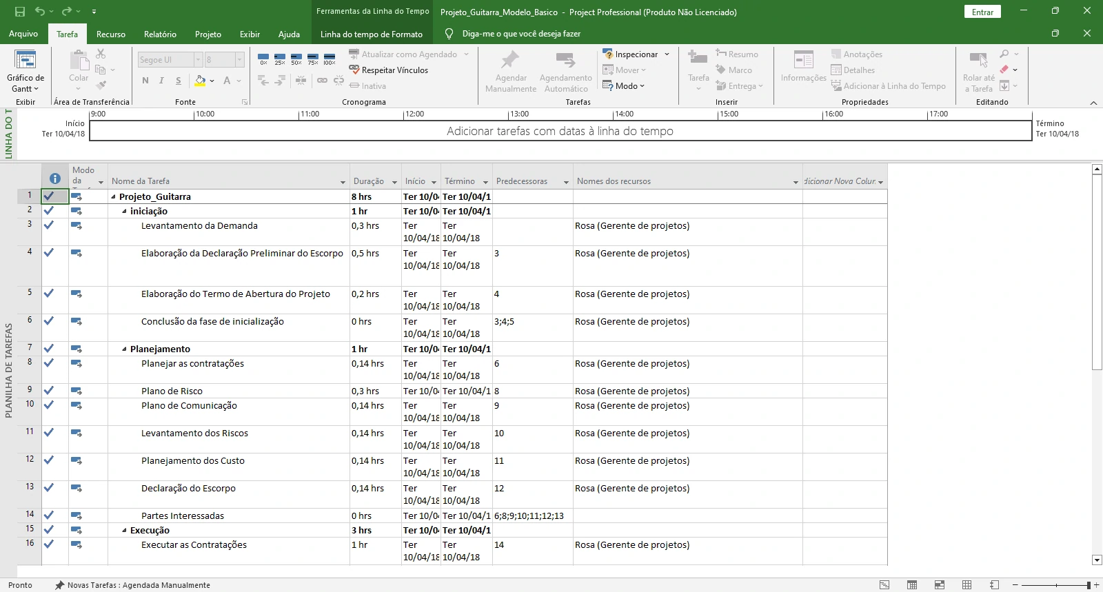 Modelo Básico MS Project  Planejamento Tarefas