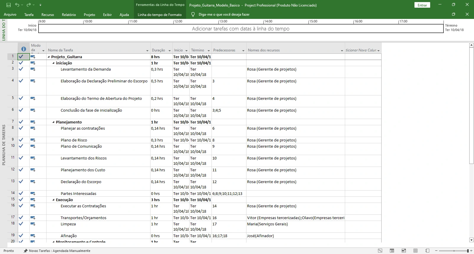 Modelo Básico MS Project  Planejamento Tarefas