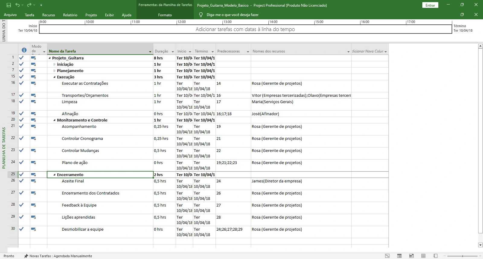 Modelo Básico MS Project  Planejamento Tarefas