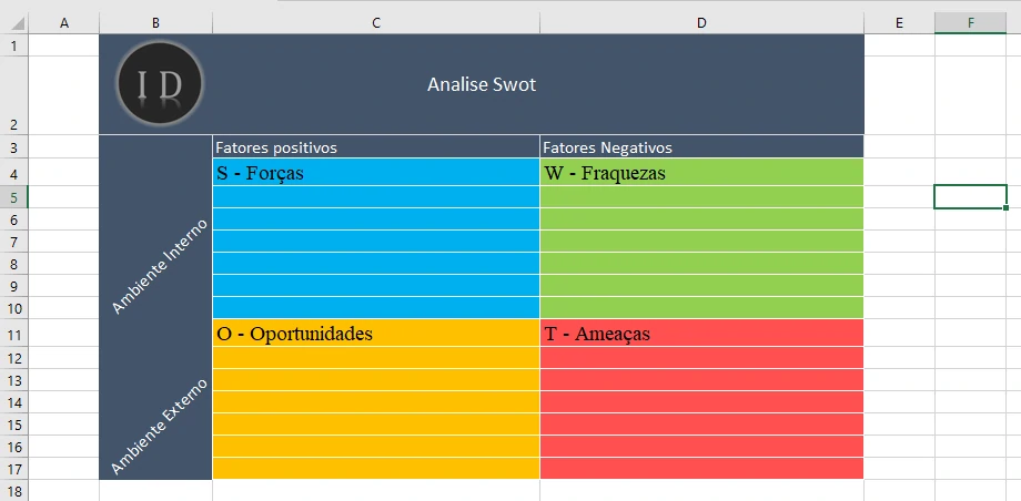 Planilha Matriz SWOT (FOFA) em Excel Simples