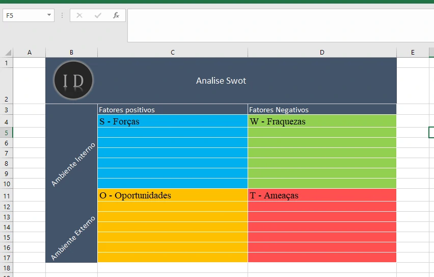 Planilha Matriz SWOT (FOFA) em Excel Simples