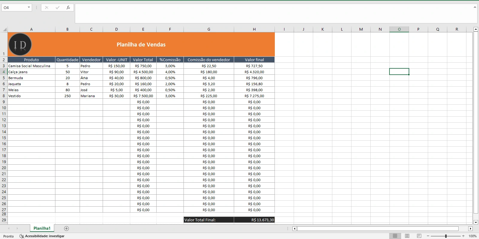 Planilha controle de vendas simples calculo facil 4