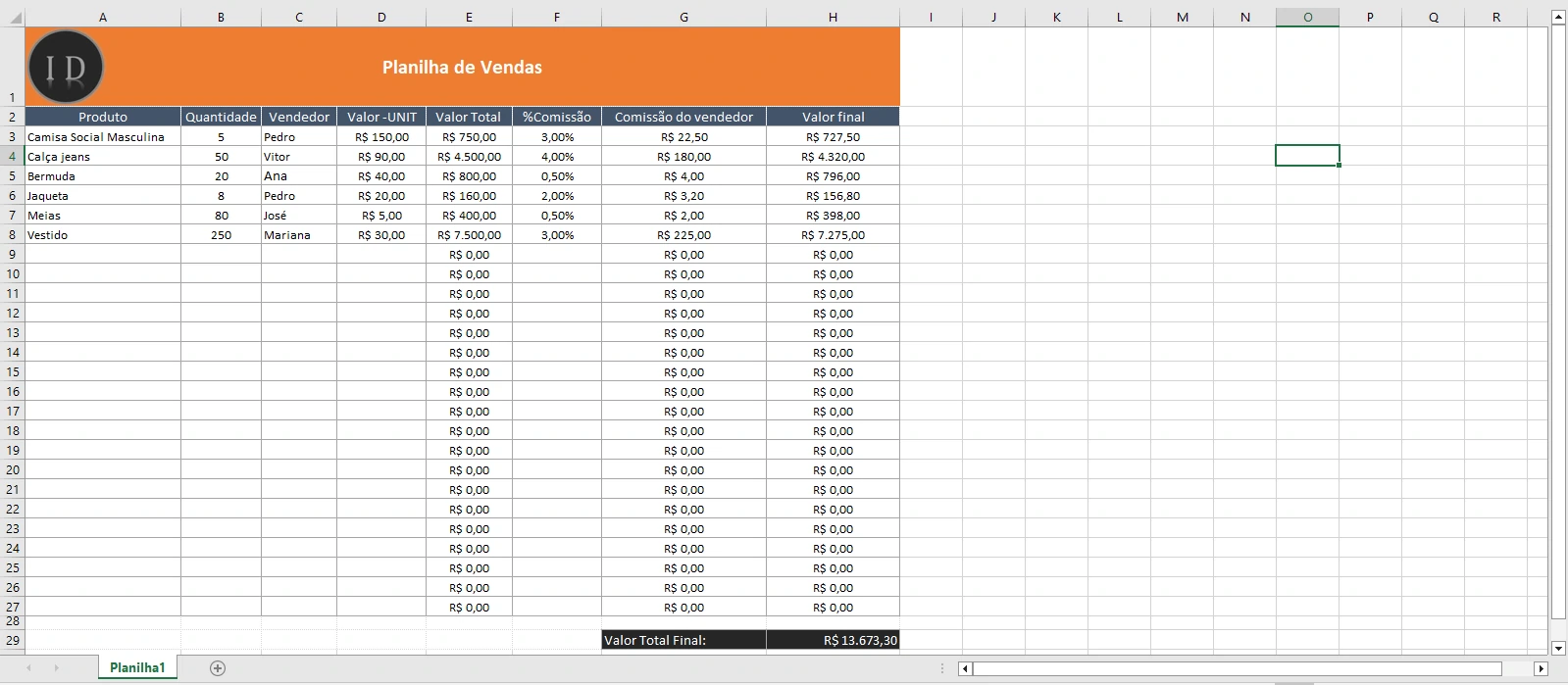 Planilha controle de vendas simples calculo facil 3