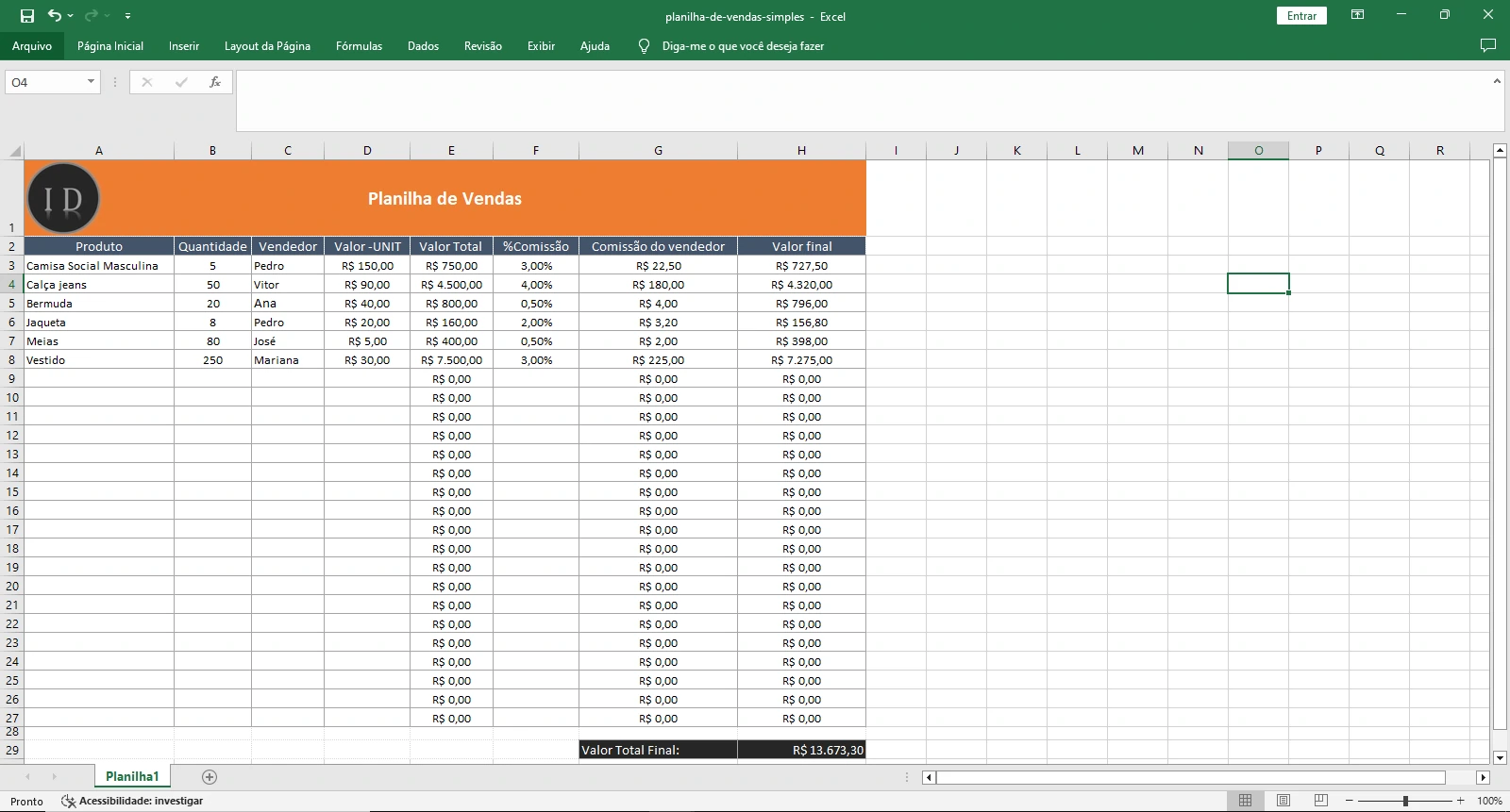 Planilha Controle de Vendas Simples  Cálculo Fácil