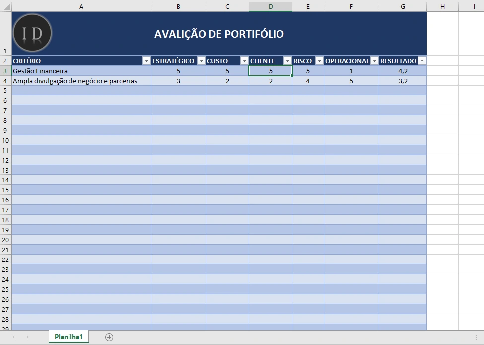 Planilha Avaliação de Portfólio de Projetos  Gestão