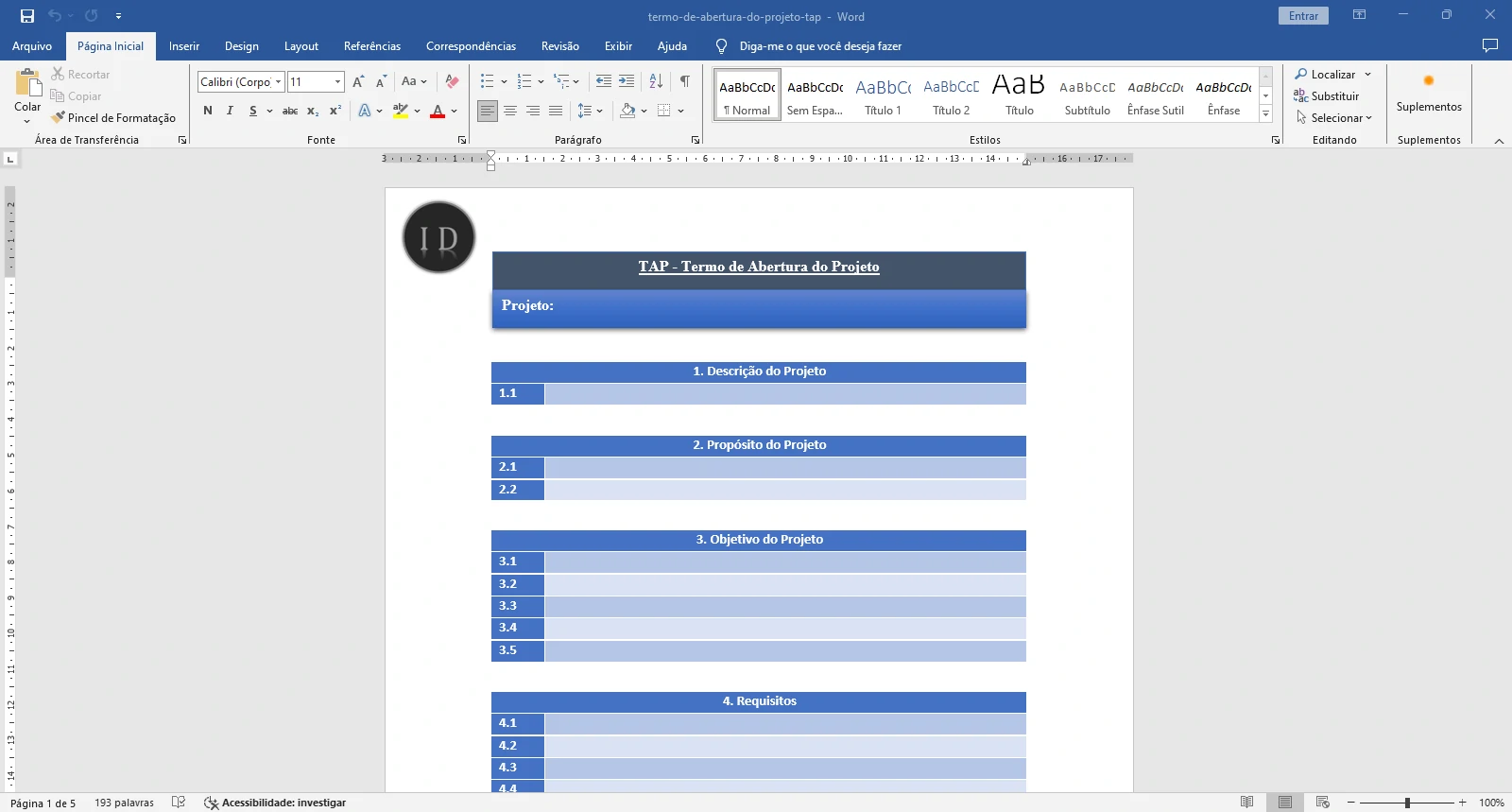 Termo de Abertura do Projeto (Project Charter)