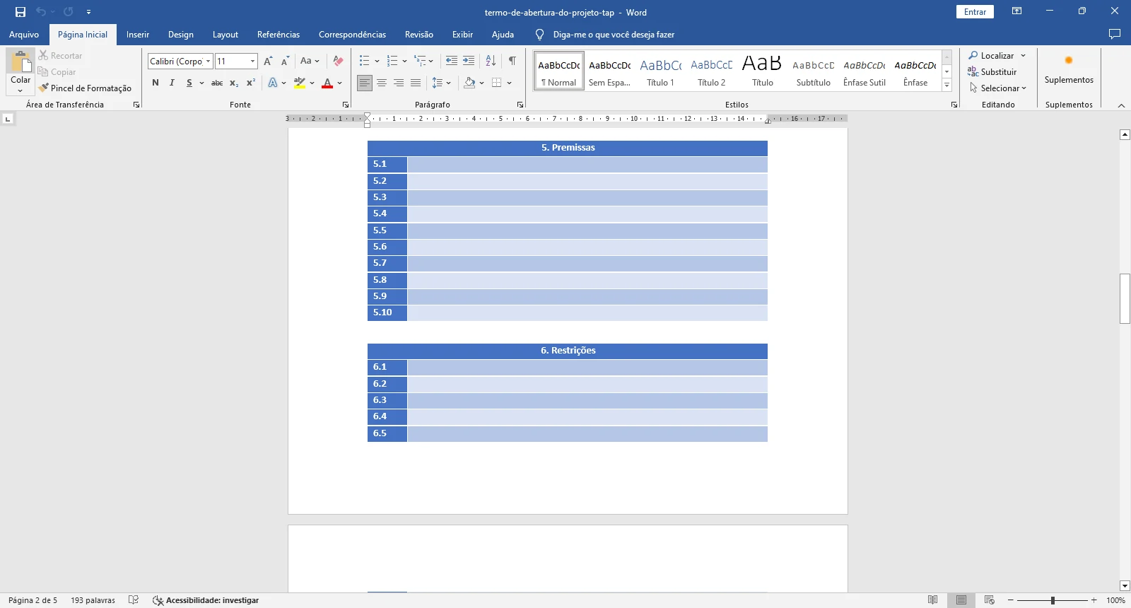 Termo de Abertura do Projeto (Project Charter)