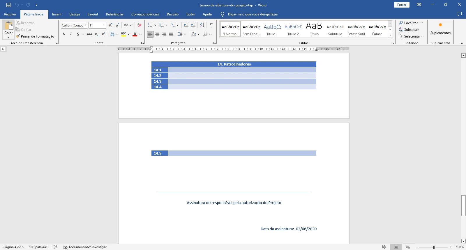 Termo de Abertura do Projeto (Project Charter)