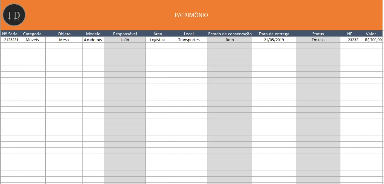 Planilha de Patrimônio e Controle de Bens da Empresa