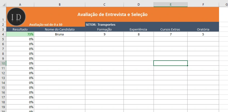 Planilha Avaliação de Entrevista e Seleção  RH