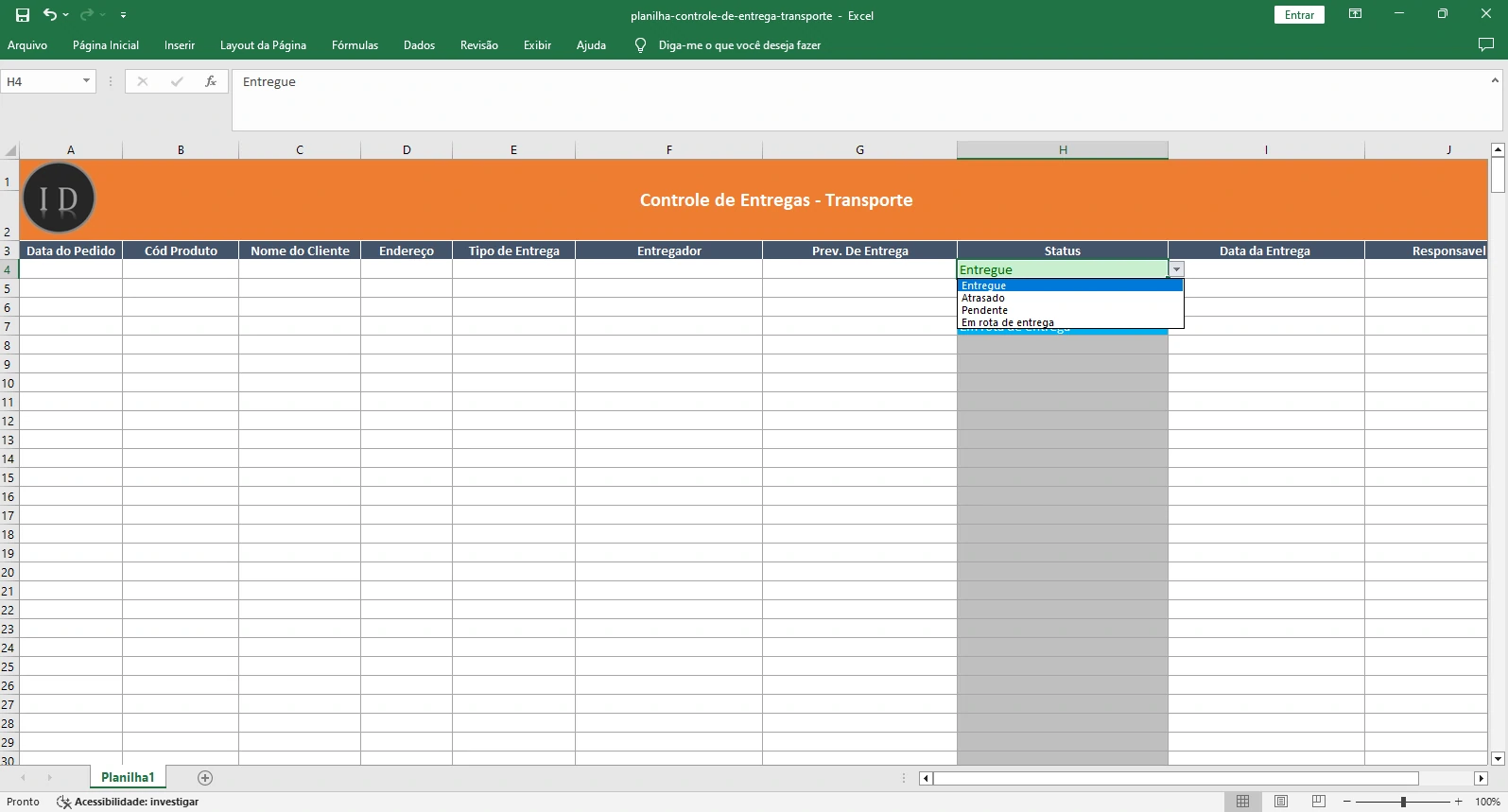 Planilha Entregas Transporte Motoboy  Pedidos