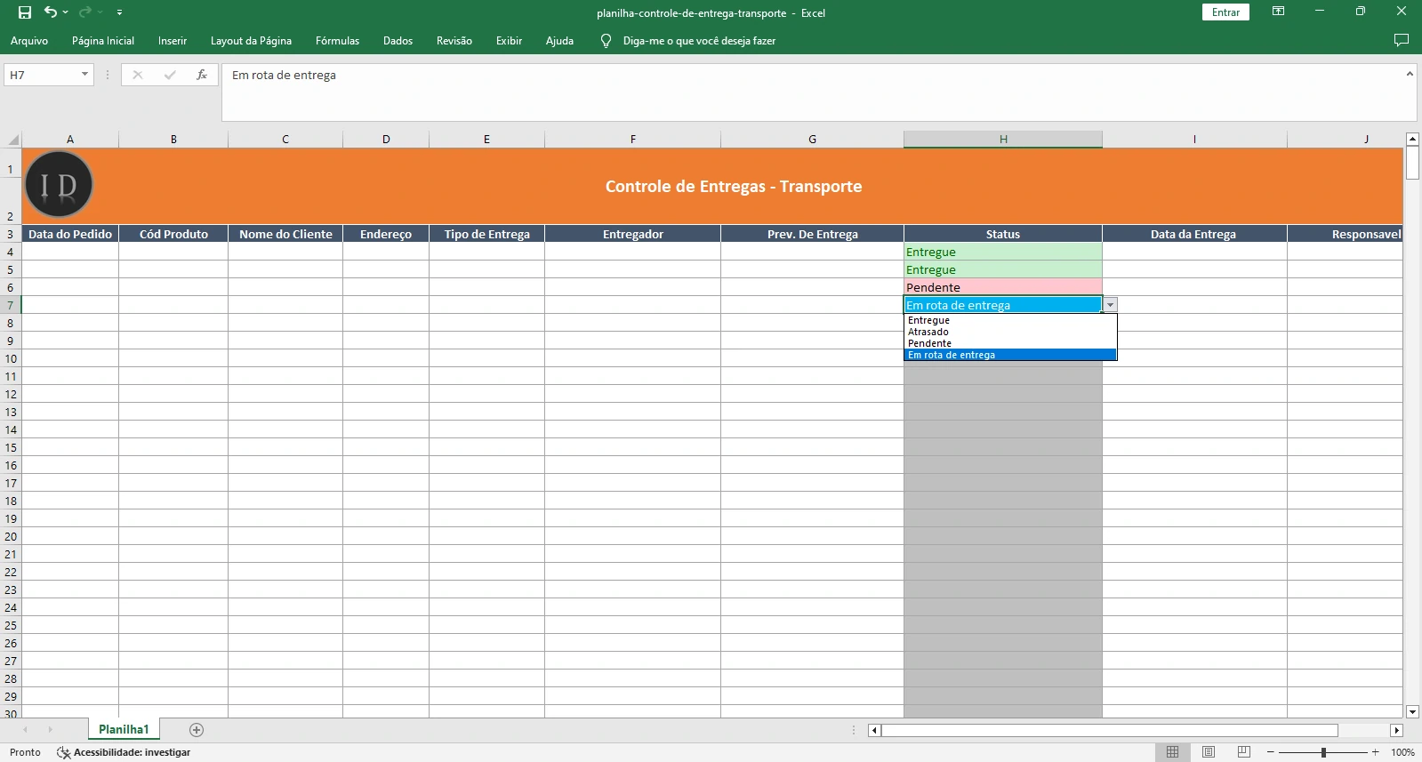 Planilha Entregas Transporte Motoboy  Pedidos