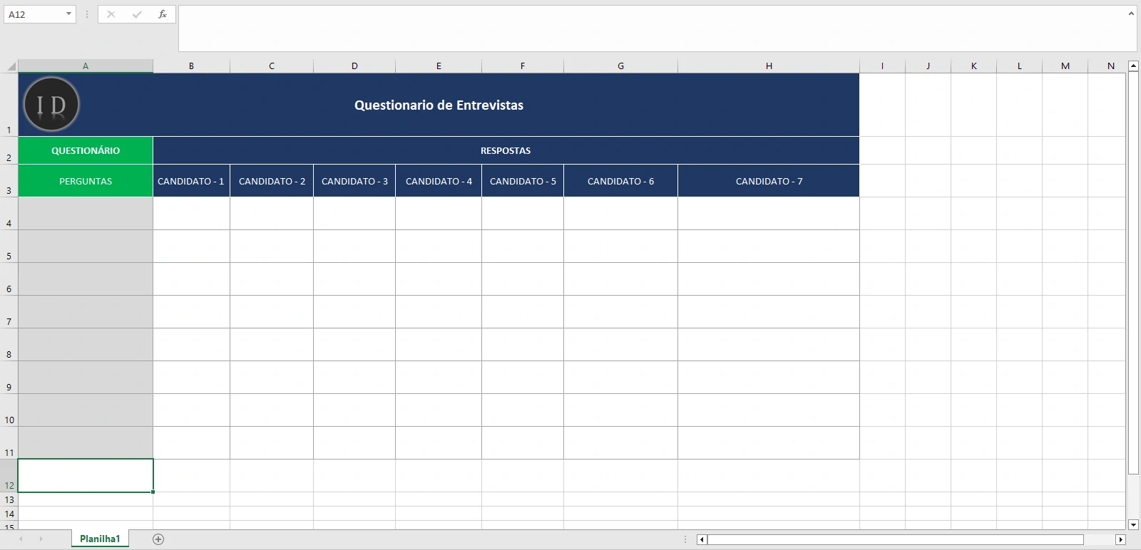 Planilha Questionário de Entrevista e Seleção  RH
