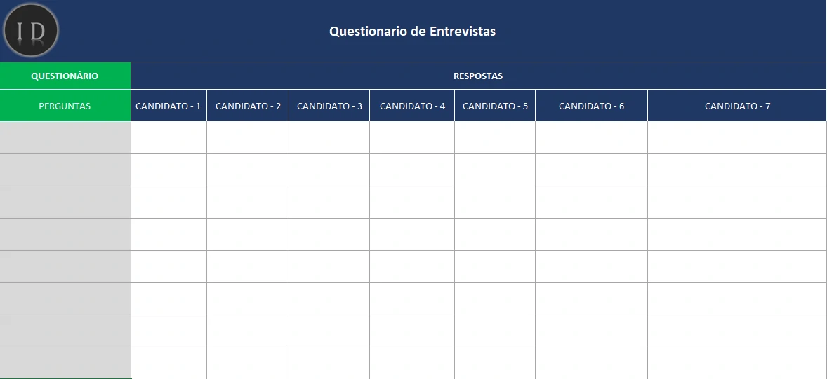 Planilha Questionário de Entrevista e Seleção  RH