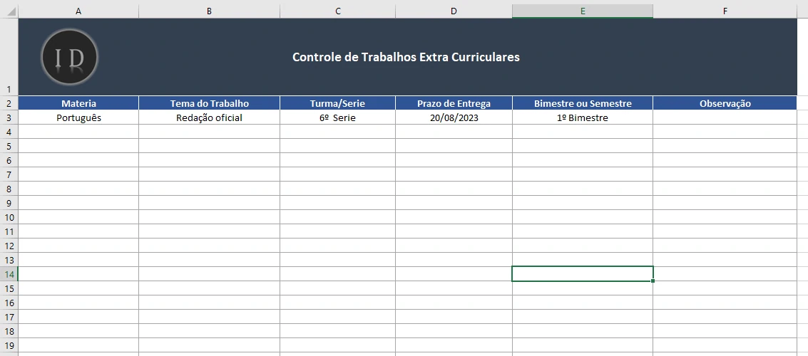 Planilha Acompanhamento Trabalhos Escolares