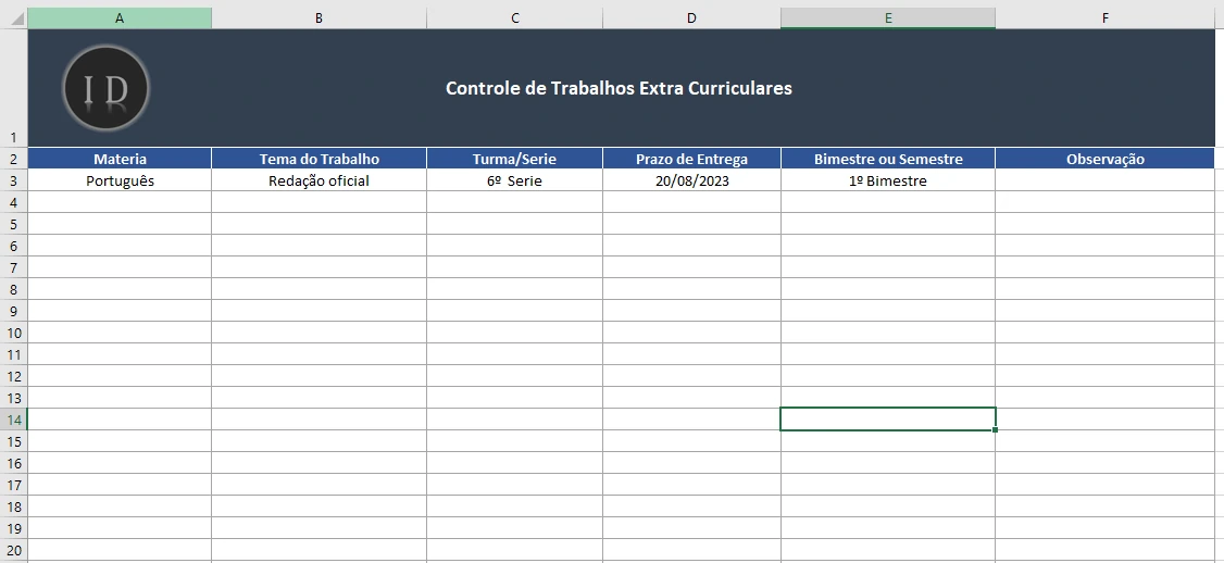 Planilha Acompanhamento Trabalhos Escolares