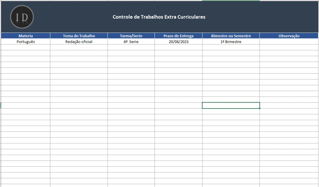 Planilha Acompanhamento Trabalhos Escolares