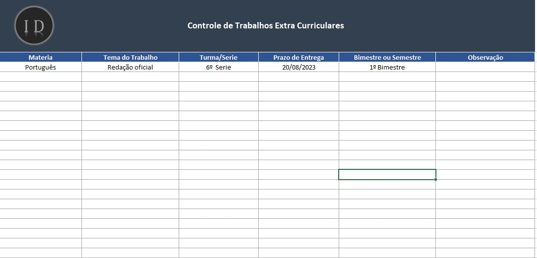 Planilha Acompanhamento Trabalhos Escolares