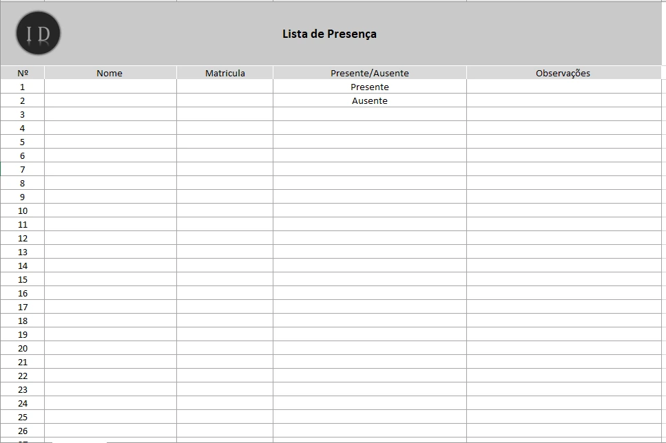 Planilha Lista de Presença  Eventos e Reuniões