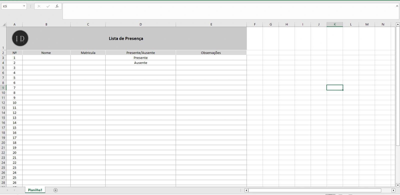 Planilha Lista de Presença  Eventos e Reuniões