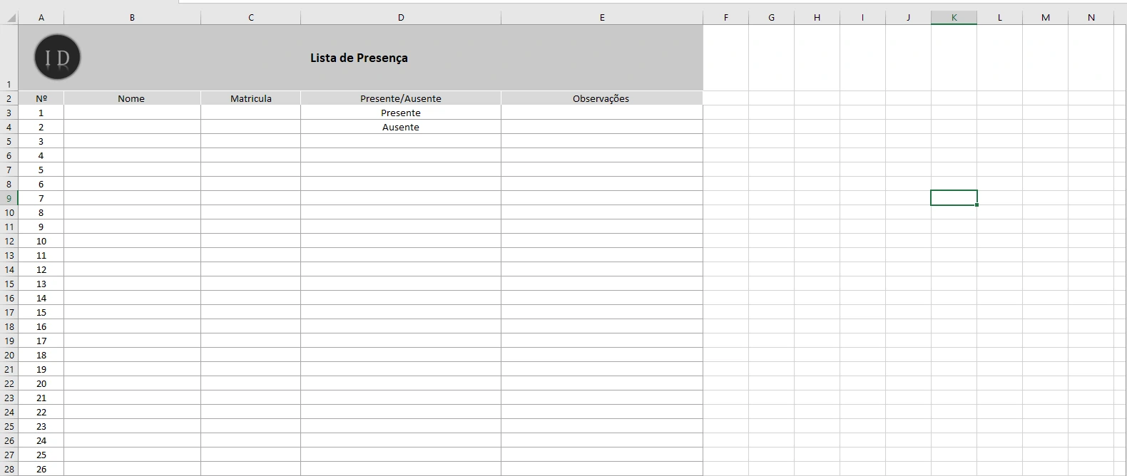 Planilha Lista de Presença  Eventos e Reuniões