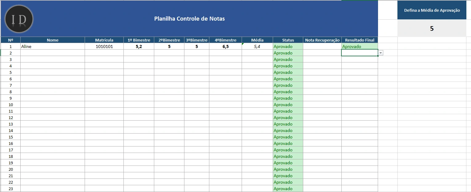 Planilha Controle de Notas Acadêmicas  Educadores