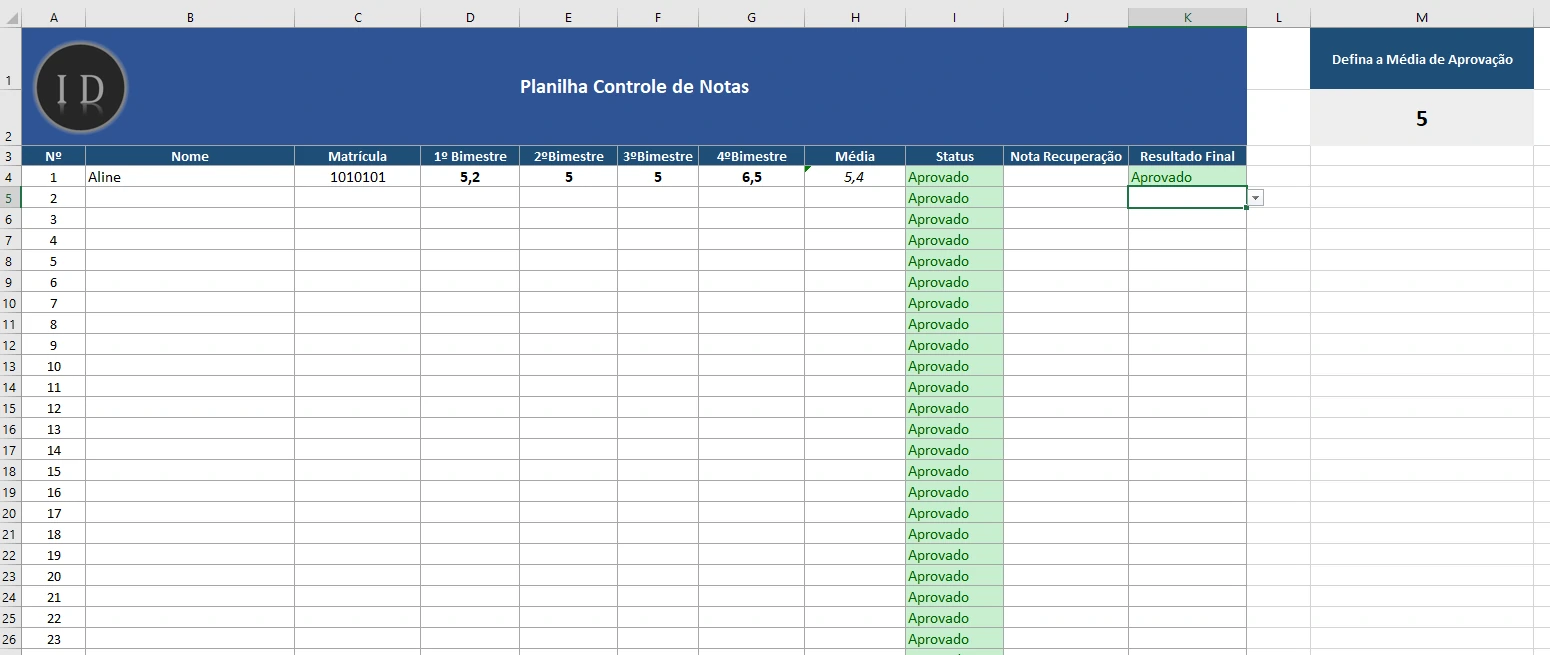 Planilha Controle de Notas Acadêmicas  Educadores