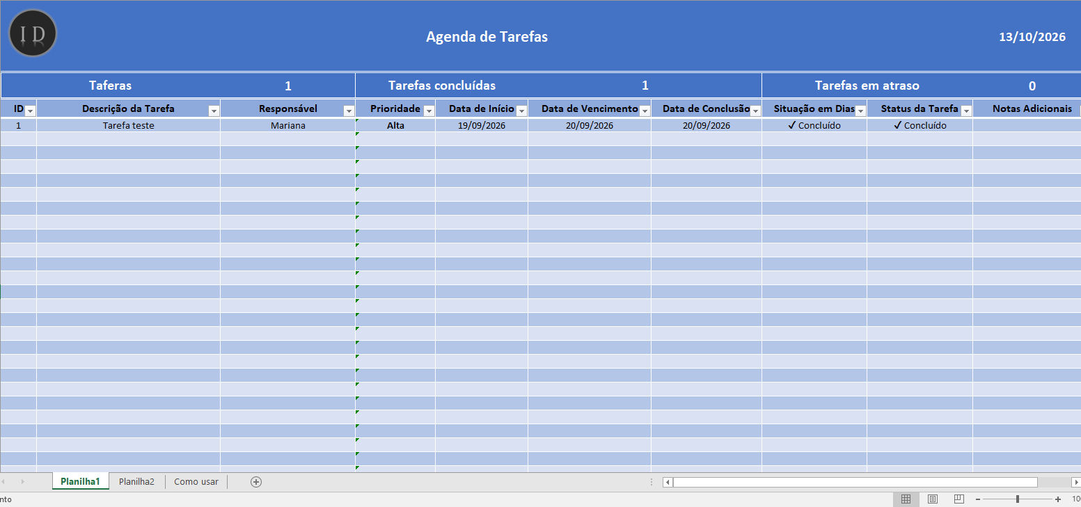 Planilha agenda de tarefas e atividades diarias 1