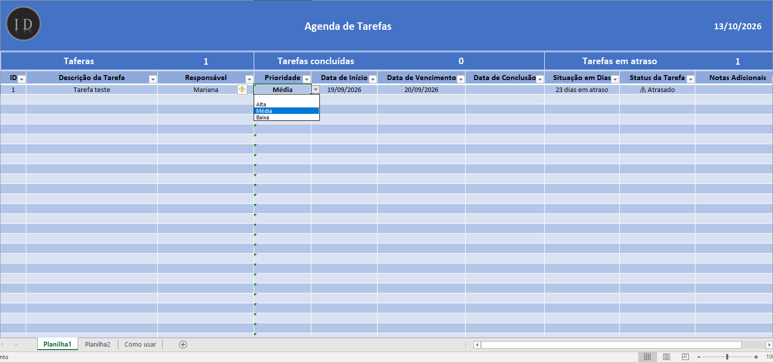 Planilha agenda de tarefas e atividades diarias 3