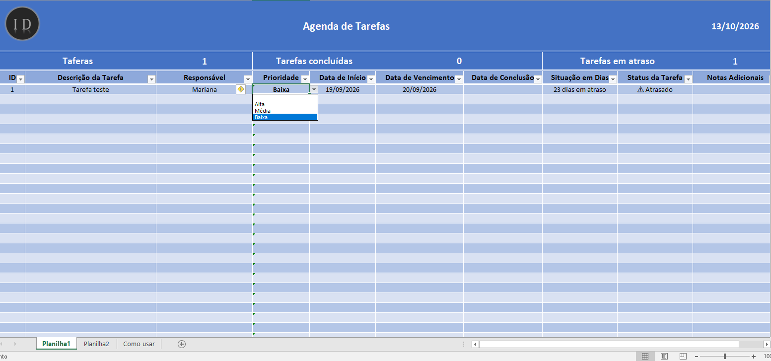 Planilha agenda de tarefas e atividades diarias 4